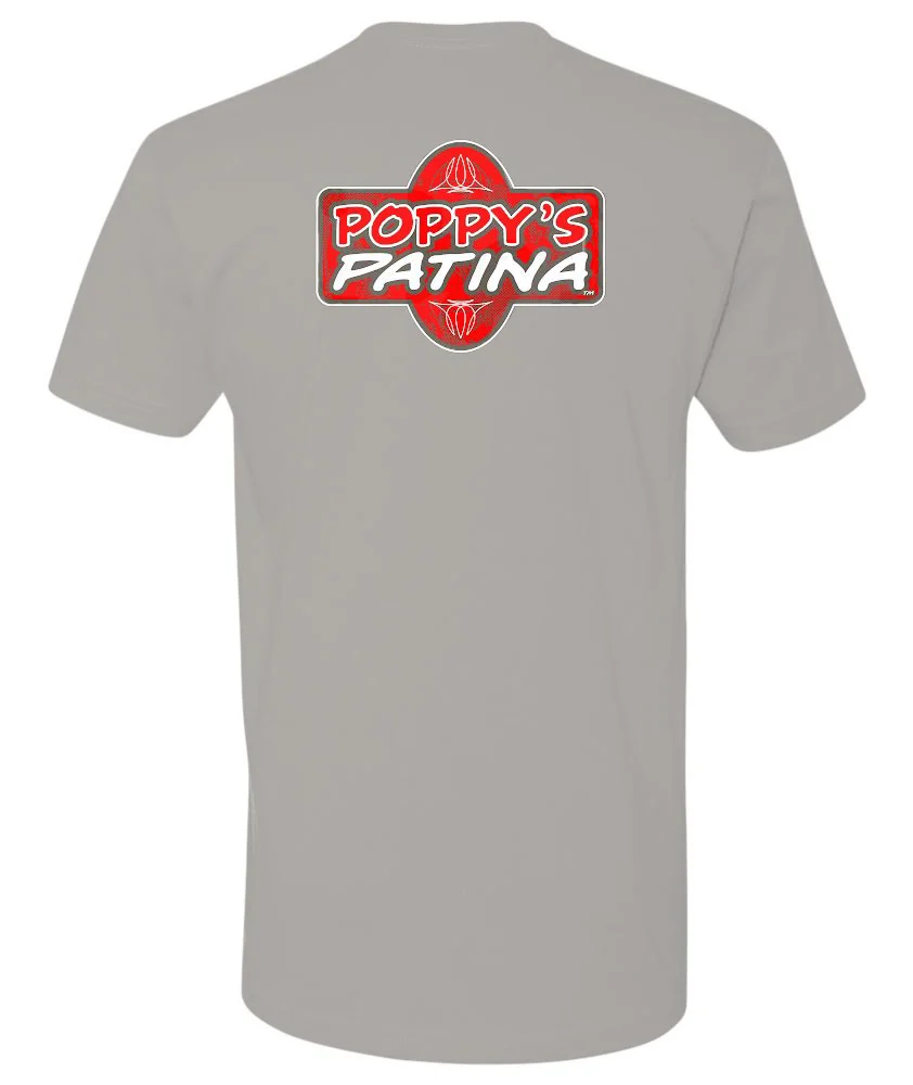 Poppy’s Patina Logo – Light Grey T-Shirt - Image 2